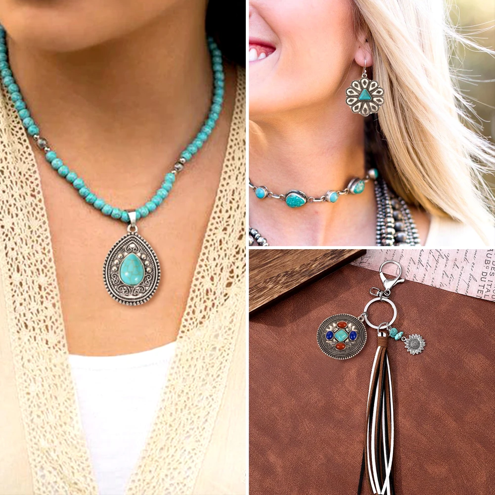 24Pcs Geometric Flower Bohemian Style Antique Silver Color Alloy Charms DIY Jewelry Making Necklace Earrings Accessories