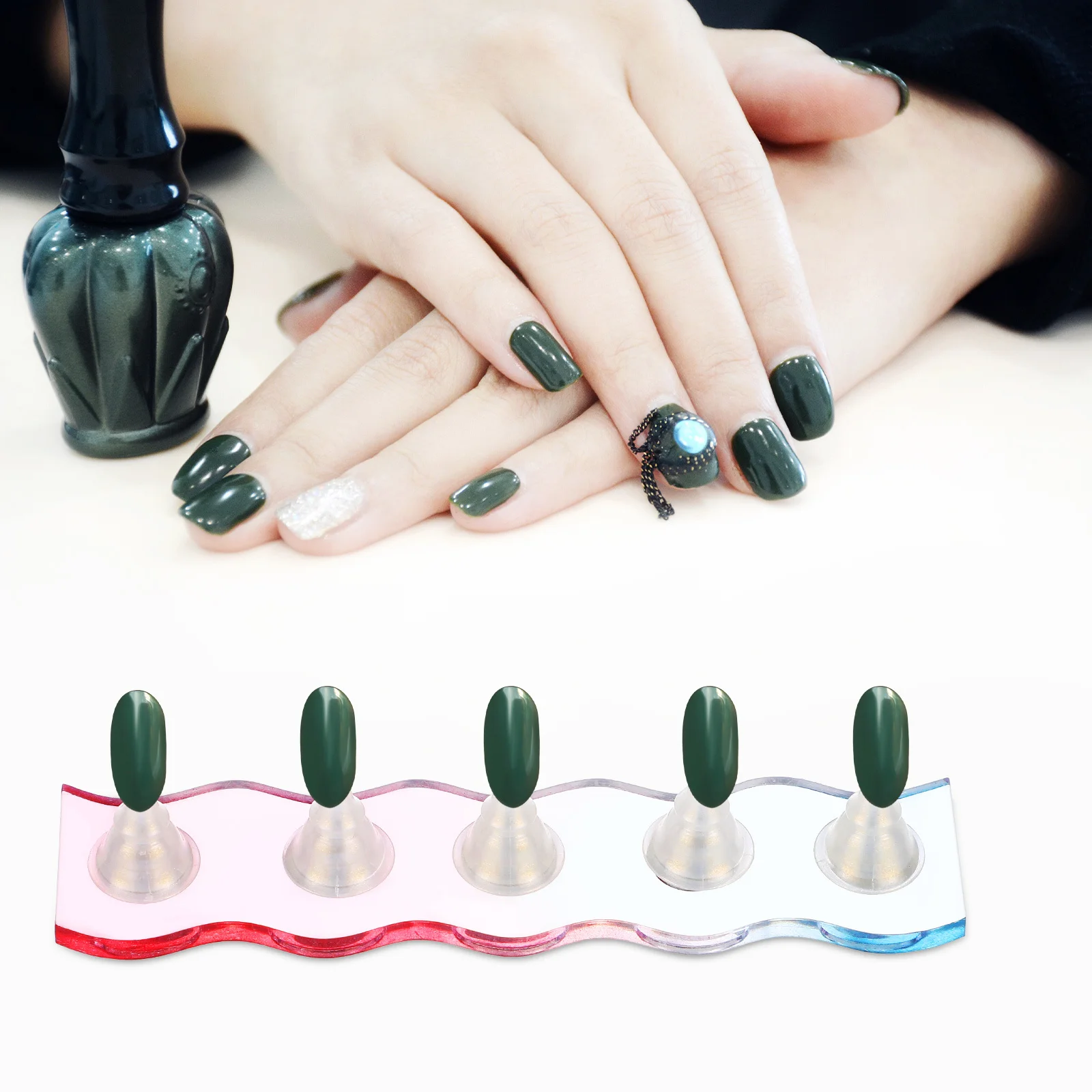 1 Juego de Kit de soporte de plástico duradero, soporte de prensa de Color brillante para pintar uñas, herramienta de manicura, soporte adhesivo para práctica de uñas postizas