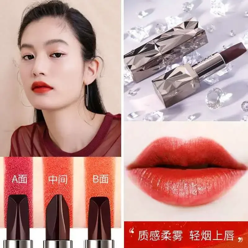 3 Color in 1 Diamond Matte Lasting Lipstick Luxury Texture Waterproof Velvet Gloss Cosmetic Moisturizing High Saturation Makeup