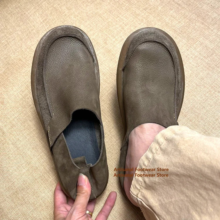 

Cowhide Casual Leather Shoes for Men Round Toe Slip-On Loafers Soft Leather Soft Sole Men Shoes Handmade Shoes for Men