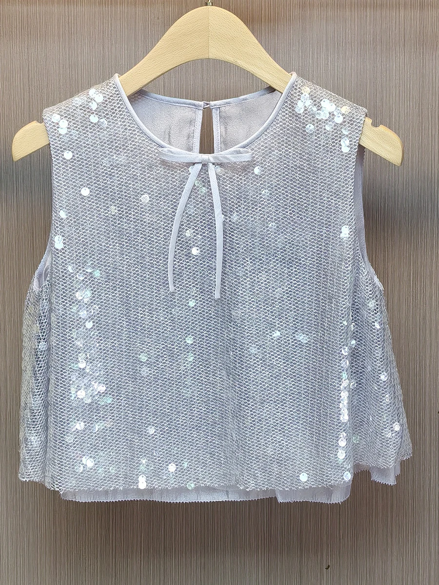 South Oil 2025 Sommer Neue Damen Vintage Pailletten Svel Weste Top plus f Rock Faion Set rund Ne ort Sve Lange...