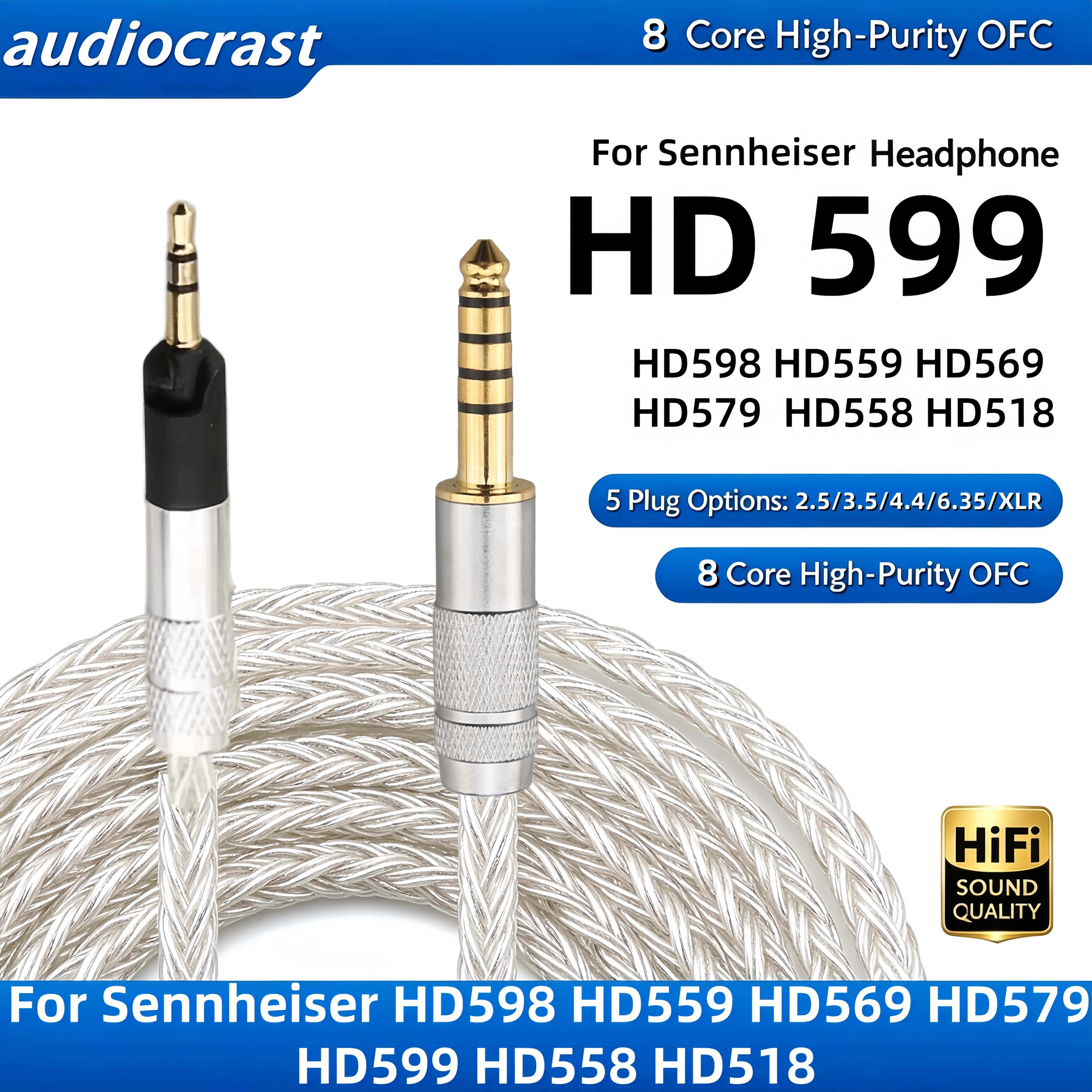 Hifi Headphone Cable for Sennheiser HD598 HD559 HD569 HD579 HD599 HD558 HD518 4.4 XLR 2.5 3.5 6.35