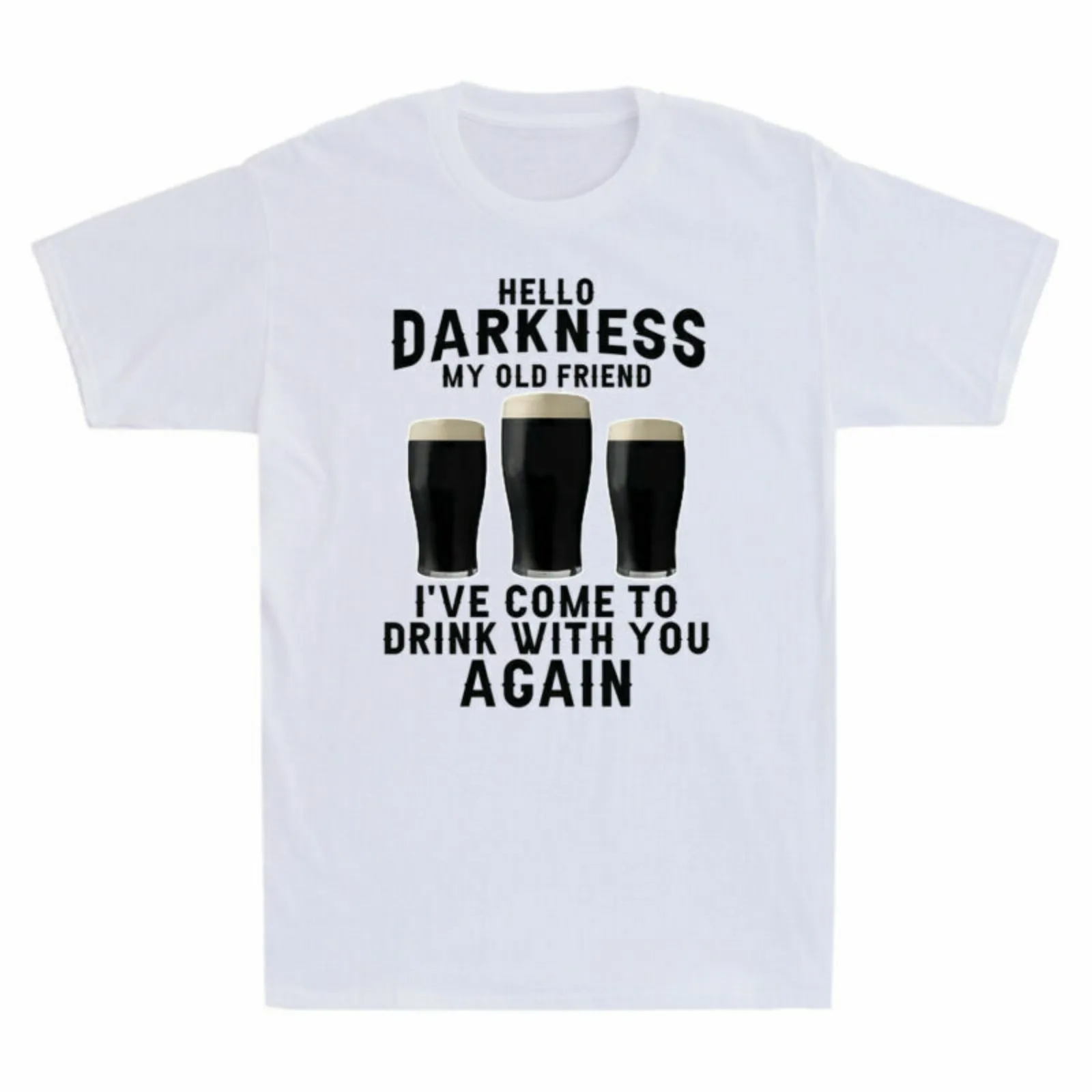 Beer Alcohol Drunk BBQ Tee Tops GUINESS Fans T-SHIRT Unisex Hello Darkness My Old Friend Printed Tops Summer Casual Soft Tees