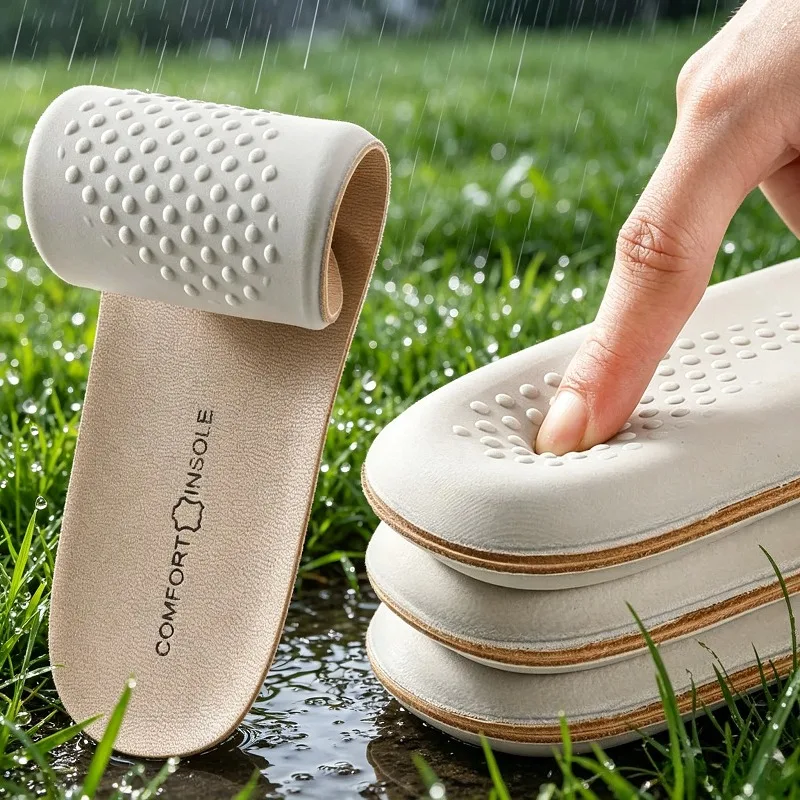 Leather Latex Sports Insole Cowhide Arch Support Insoles for Shoes Shock Absorbing Plantar Fasciitis Orthotics Heel Pain Relief