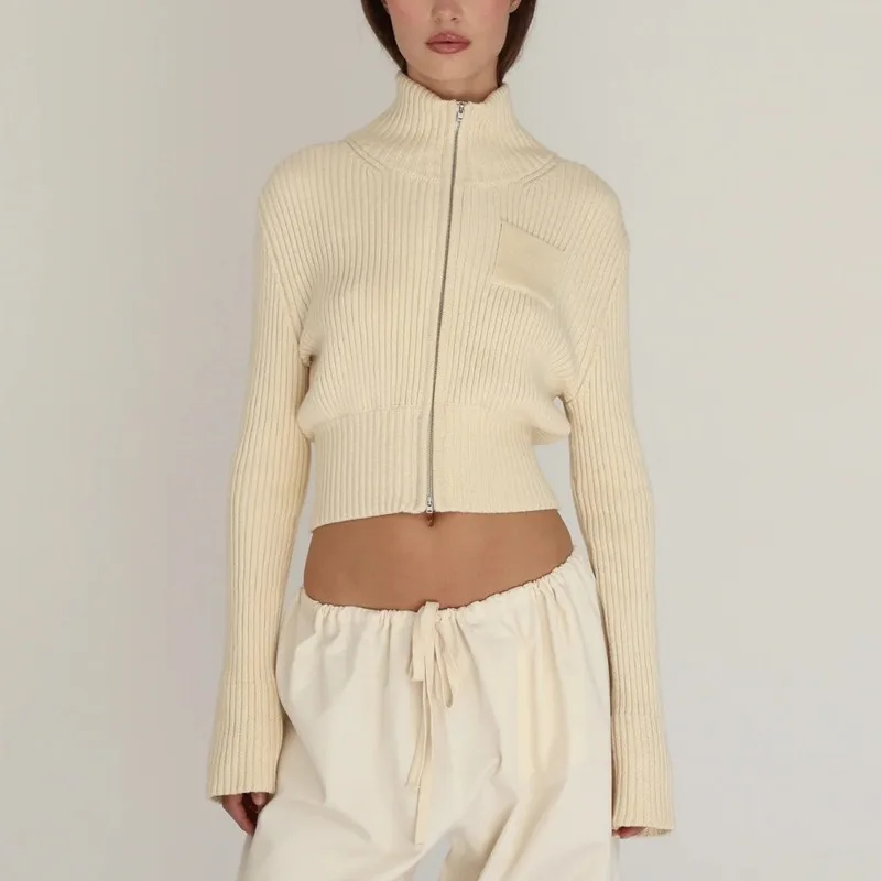 Tuularose femmes nouveau Cardigan mode solide col haut fermeture éclair tricot Cardigan 2026 décontracté Streetwear mince élégant femme pull