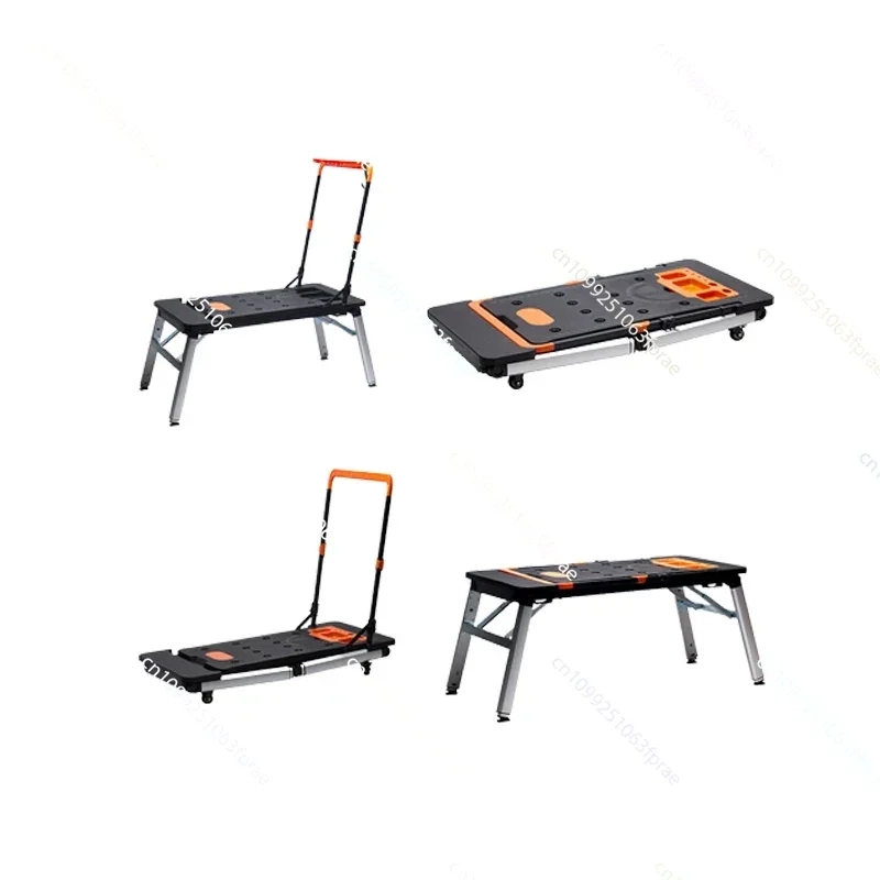 

7- In -1 Multifunctional Workbench Horse Stool Stainless Steel Console Trolley With Wheels Scaffolding Mobile Platform Ladder