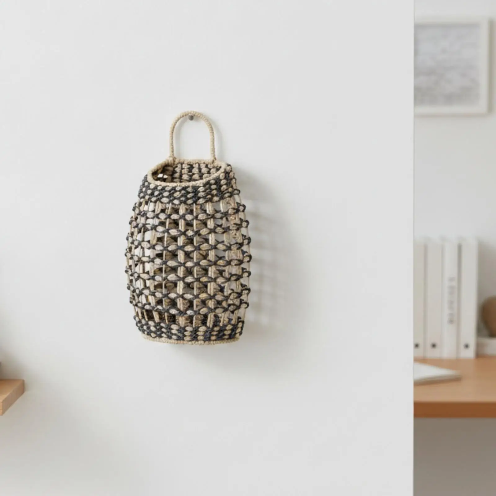 Space Saving Woven Wall Basket for Small Household Items Natural Fiber Hanging Storage for Bathroom and Closet Use view 6