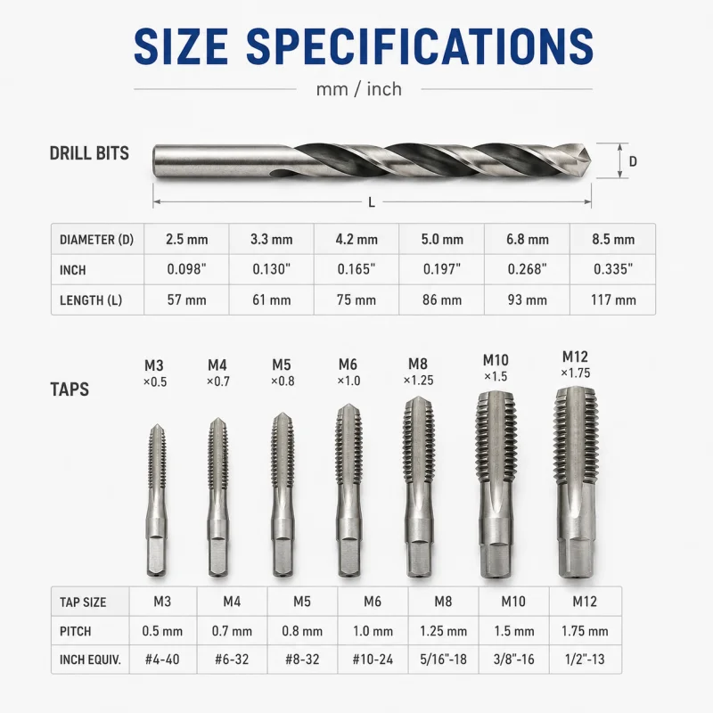 16Pcs Metric Tap And Drill Bit Set HSS Thread Tapping Tool Kit M3‑M12 with Metal Storage Case for Metal Repair DIY