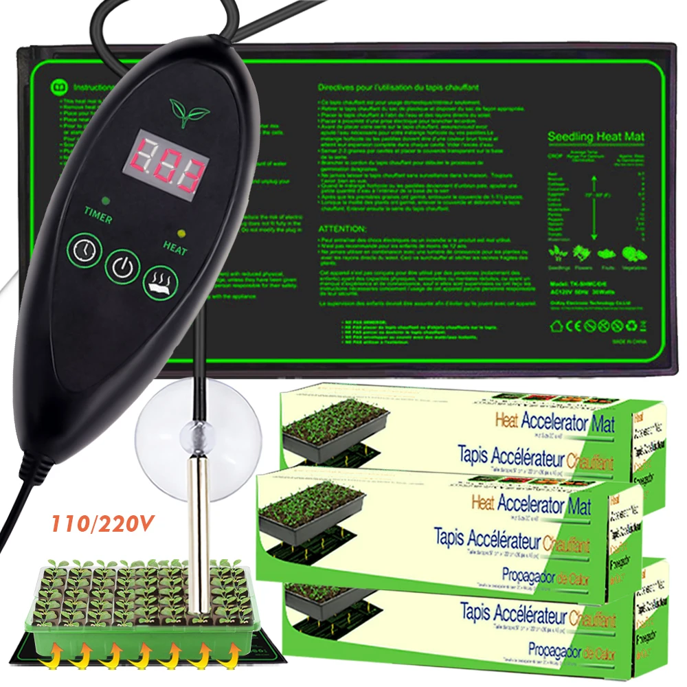 Tapete de aquecimento de mudas 110v/220v com controlador de temperatura almofada de calor de berçário à prova d\'água para germinação de sementes