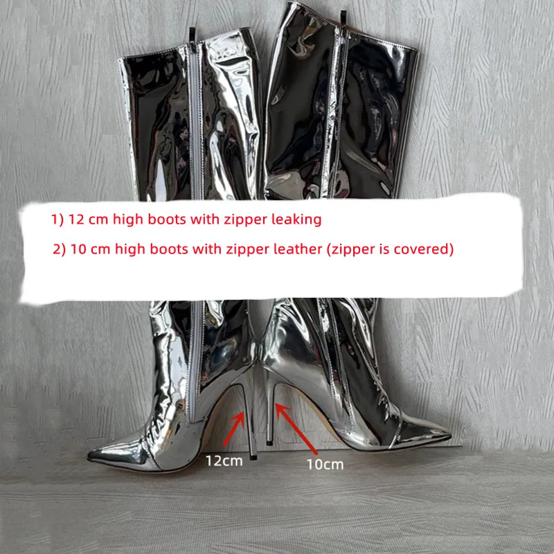 Thigh High Boots Candy Color Mirror Leather Women Knee High Boots High Heels Stilettos Runway Shoes for Women High Heel Boots