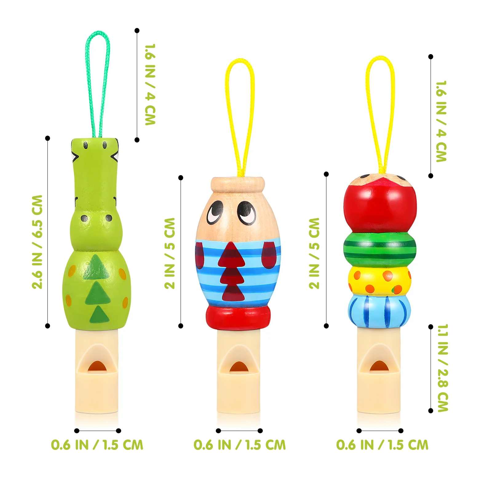 3 Pcs Animal Whistle Emergency with Lanyard Educational Musical Toys Puzzle for Kids Wooden Baby