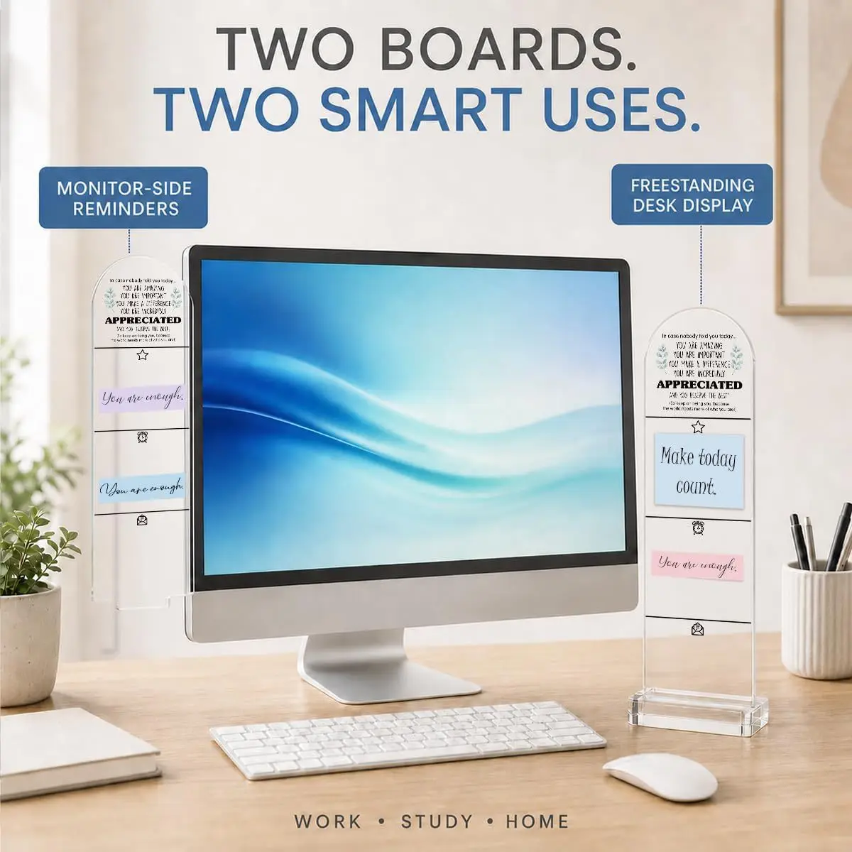 Single piece desk accessories, computer monitor cheat board with base, computer cheat board