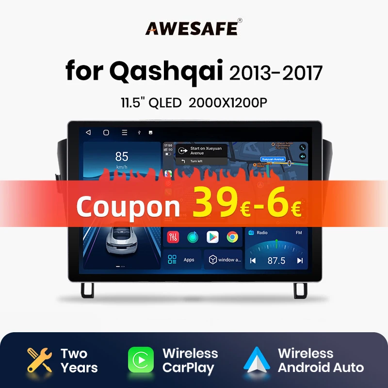 AWESAFE X7 PRO Wireless CarPlay Android Auto  for Nissan Qashqai J11 X-Trail 3 T32 2013 2014-2017 Car Radio 11.5“ 2K autoradio