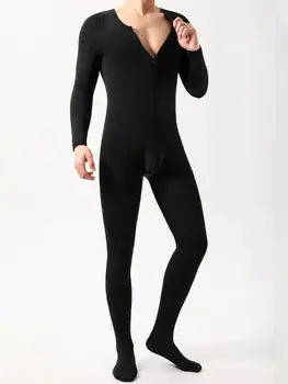 Unisex dikke dunne fleece bodystocking rits open kruis bodysuit panty herfst winter warm turnpakje siamese lingerie jumpsuit