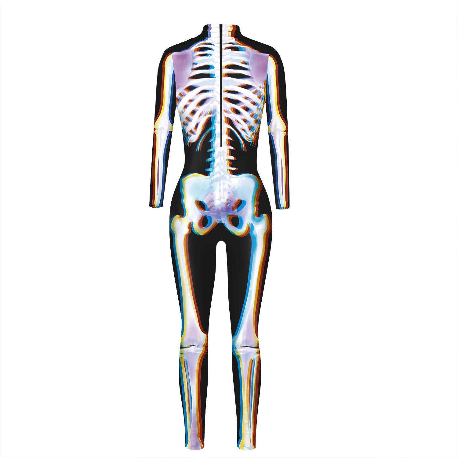 Festtags-Karnevalskostüm Skelett-Bedruckte Bodysuits für Frauen Bunte Halloween-Cosplay-Jumpsuits Zentai-Catsuit – Detail 8