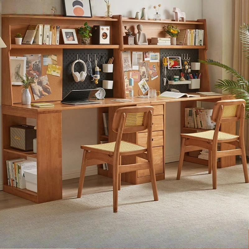 Solid wood desk Nordic double study table Japanese home computer desk Multifunctional writing desk