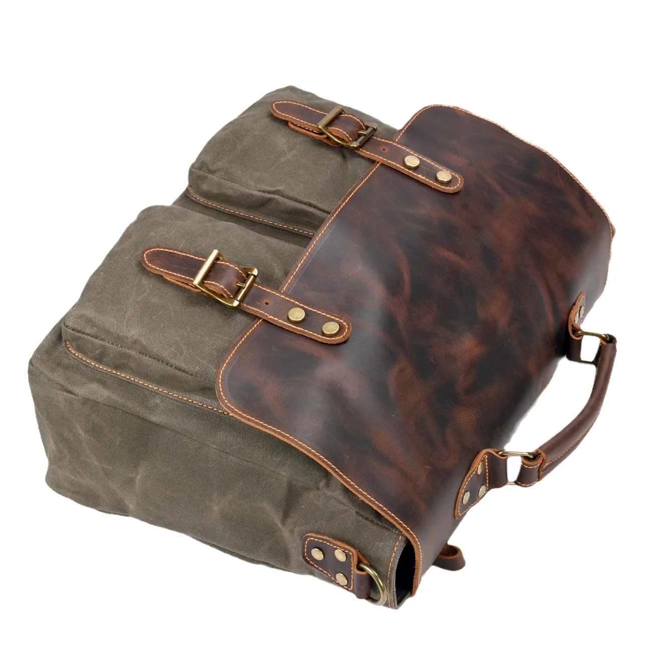 Waterproof canvas splicing leather briefcase handbag men's bag retro shoulder messenger 16-inch business computer bag