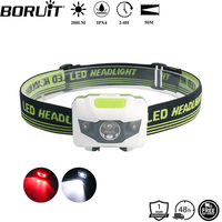 BORUiT Red & White LED Mini Headlamp 4-Mode 200LM Lightweight Headlight Waterproof Camping Hiking Head Torch Use AAA Battery