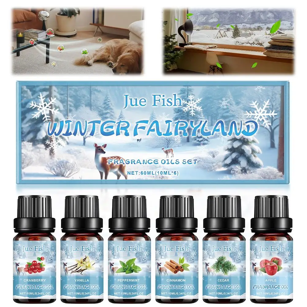 6Pieces Oil Set Aromatherapy Oil Set for Diffuser Fragrance Oil Kit Winter Scented Oil Pure Blend Diffuser Oil for Humidifier