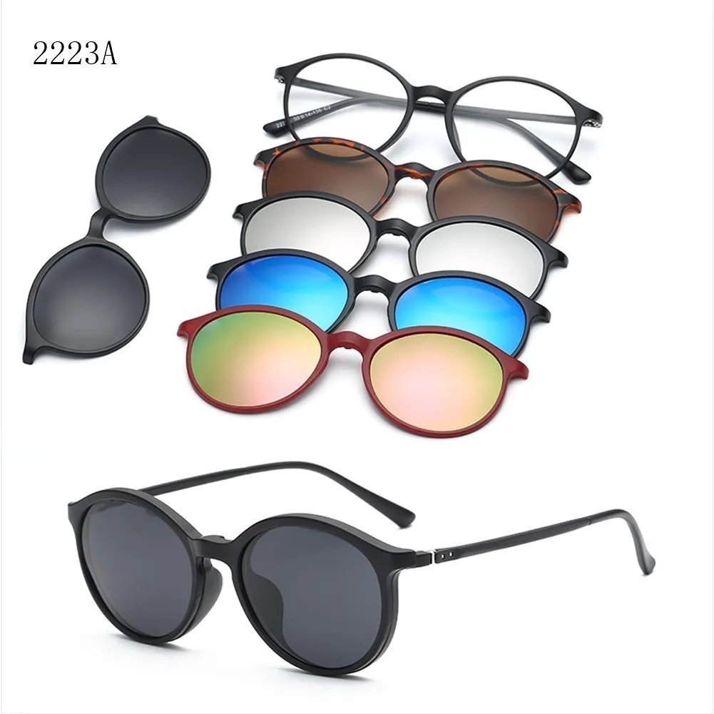 6 In 1 Custom Men Women Polarization Optical Magnetic Sunglasses Clip Magnet Clip on Sunglasses Clip on Sun Glasses Frame