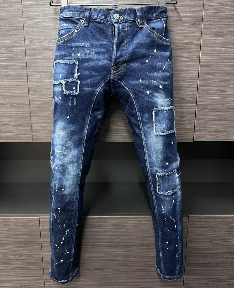 New Design Fashion BRAND Dsq2 Men Jeans Denim Pants Hole Slim Pencil Trousers Blue Skinny Biker D2 JENAS For Men