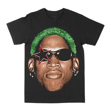 Camiseta de algodón negra para hombre de Dennis Rodman, estilo Hip Hop, ropa de calle