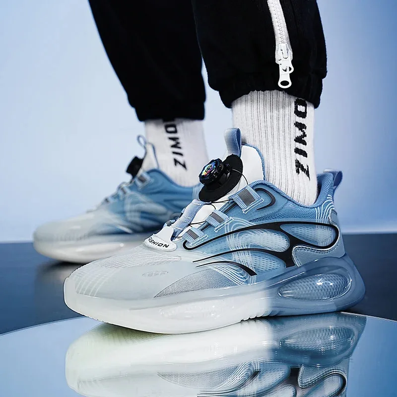 

Уличная повседневная спортивная обувь с вращающейся кнопкой для мужчин, противоскользящая, прочная, удобная, для бега, градиент цвета, новый дизайн с защитой от запаха