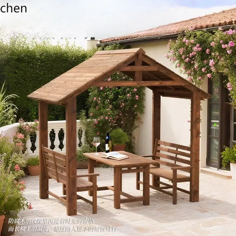 y8- Outdoor Anti-Corrosion Wood Pavilion Courtyard Garden Villa Outdoor Solid Wood Bench Outdoor Leisure Chair