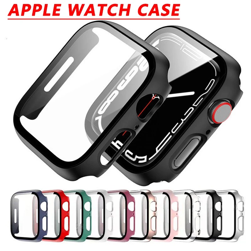 Glass+Case for Apple Watch Case 45mm 41mm 44mm 40mm 42mm 38mm  Accessories Screen Protector Cover iwatch Series 3/4/5/6/7/8/9/SE