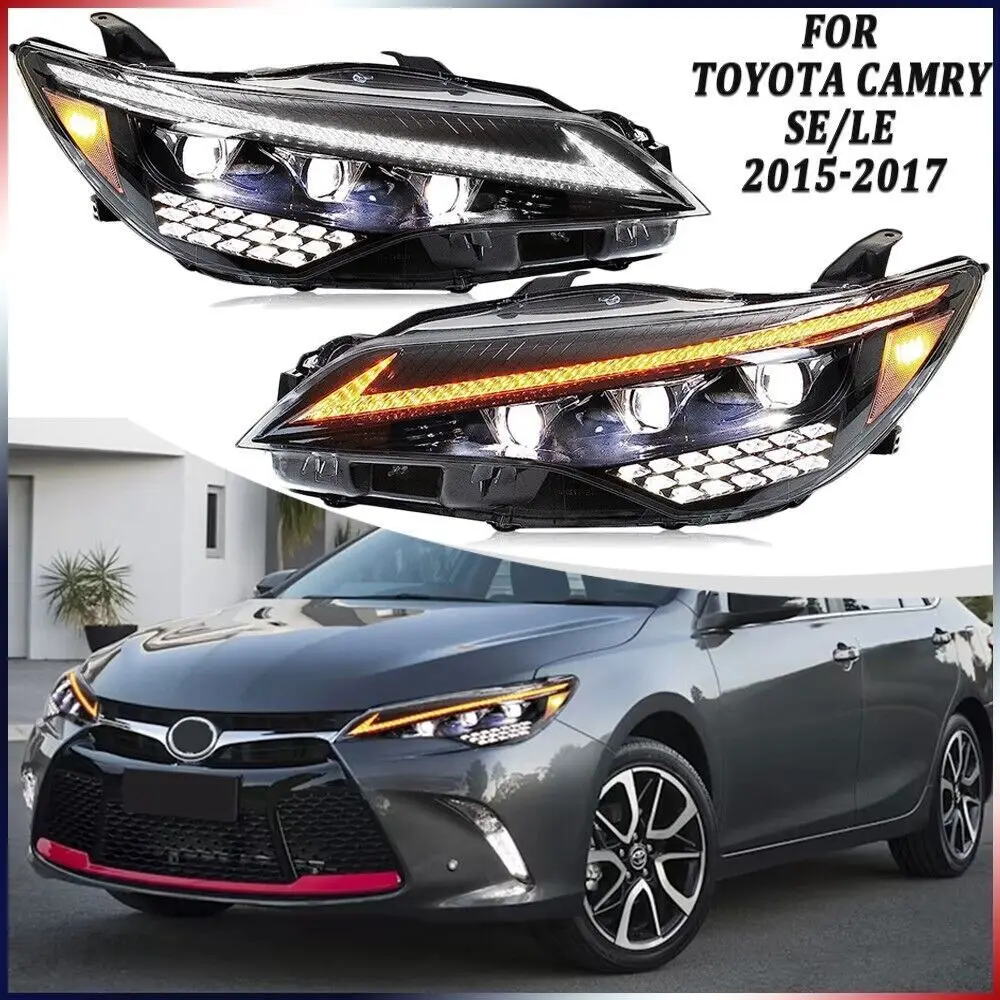 

1Pair Smoke LED Headlight For Toyota Camry 2015 2016 2017 Front Head Lamps Assembly DRL Headlamp Accessories