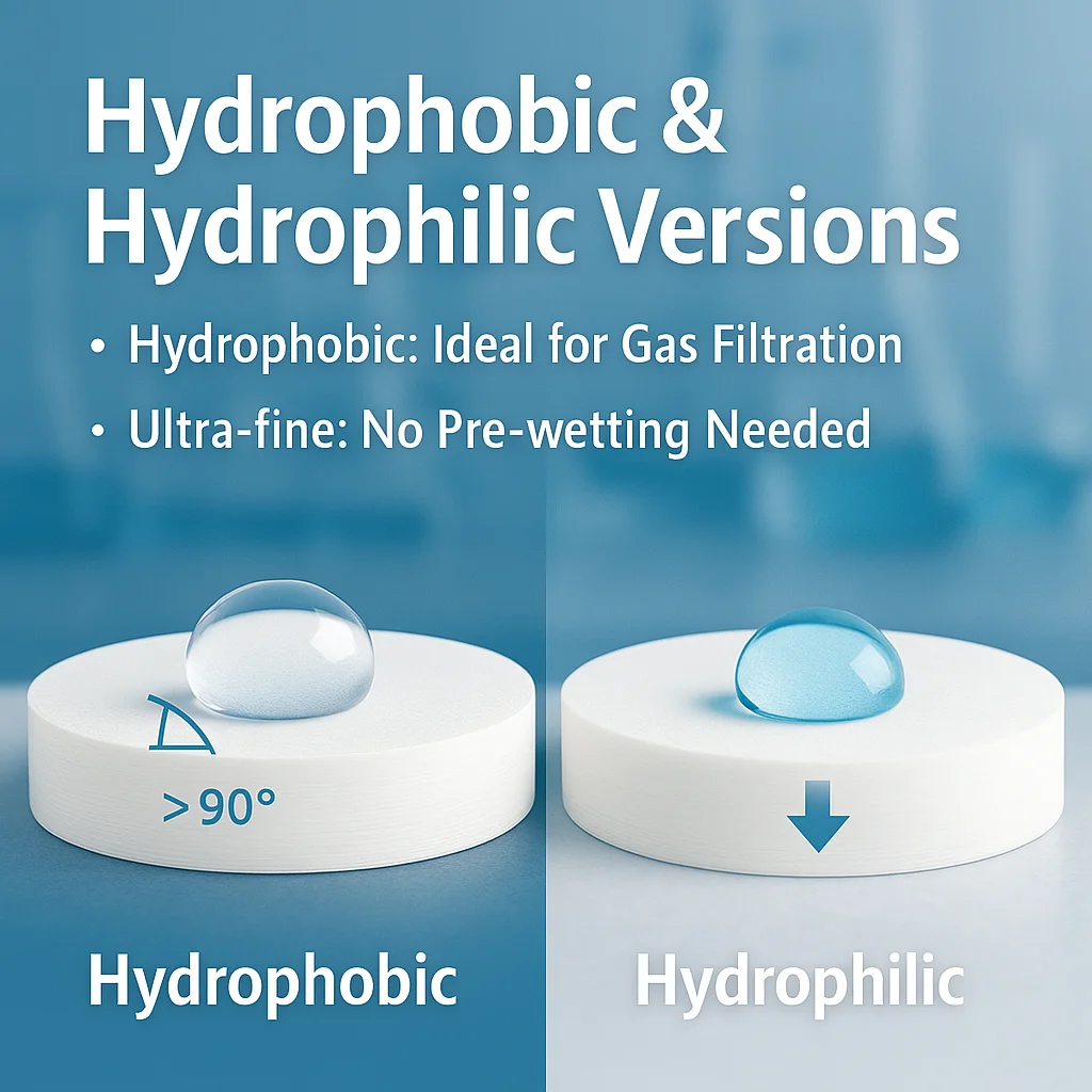 Hydrophilic/Hydrophobic PTFE Microporous Filter Membrane 0.22μm 0.45μm 1μm for Air/Liquid Filtration Lab HPLC