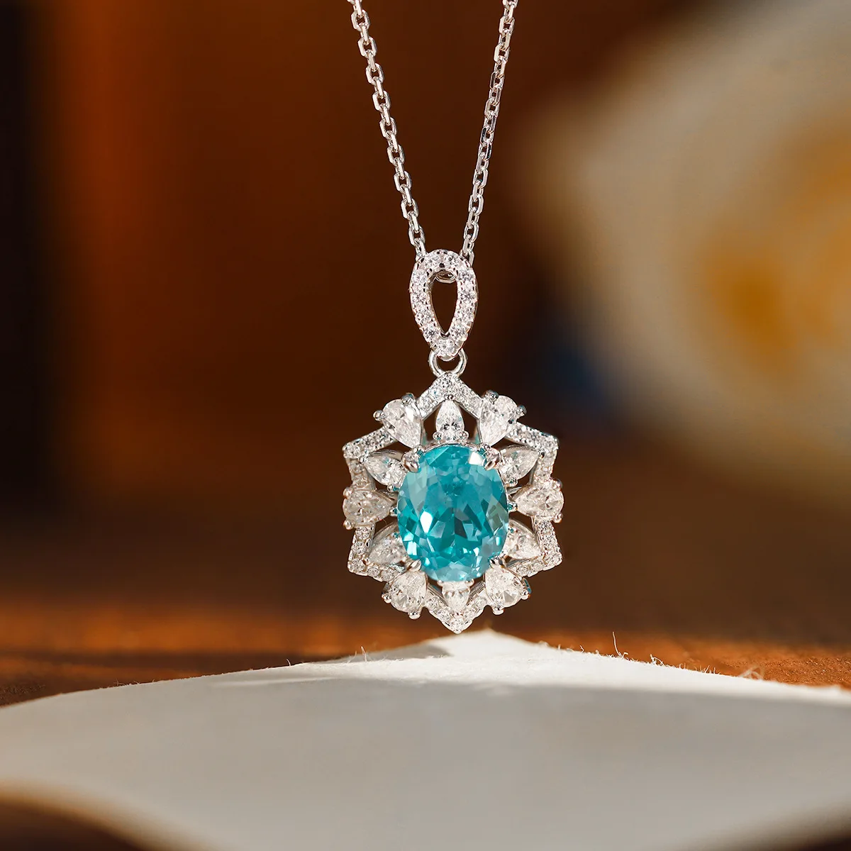 LinkerLove Oval Cut Paraiba Earrings Necklace Cocktail Ring 925 Silver October Birthstone Gemstone Jewelry Set for Women Gift - view 3