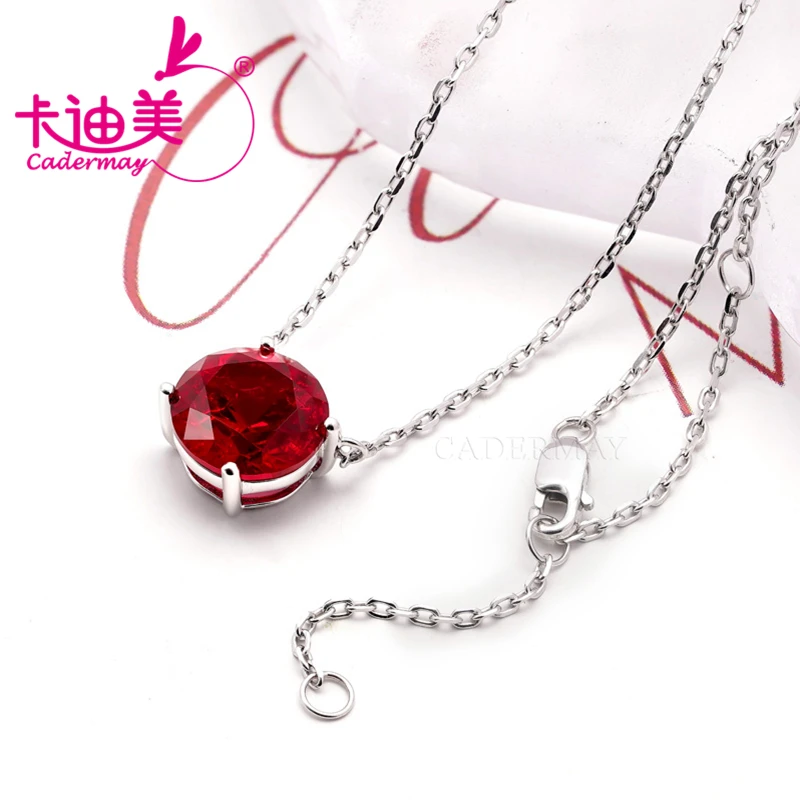 CADERMAY Lab Grown Ruby Pegion Blood Red S925 Sterling Silver Chain Necklace For Women Jewelry Wedding Anniversary Gifts