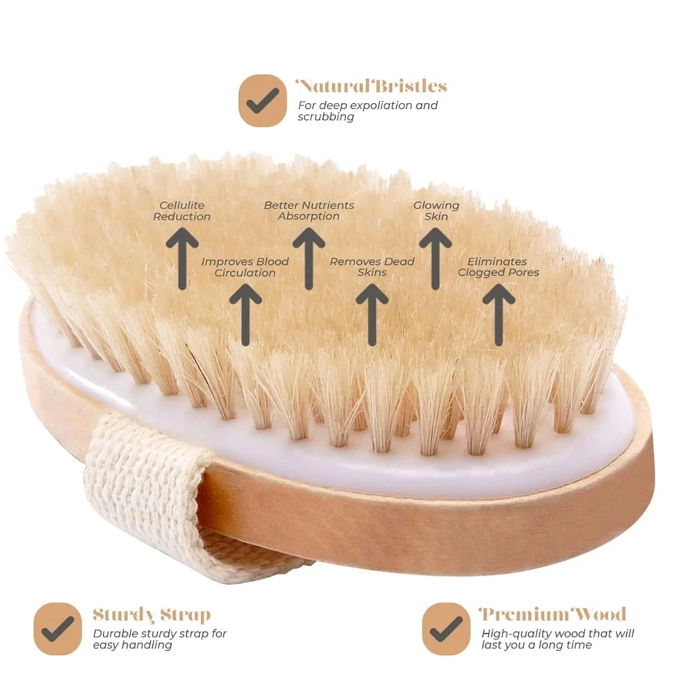 Wet and Dry Body Brush Exfoliator with Soft Bristles Body Scrub Brush for Cellulite and Lymphatic Bath Shower Skin Care Tool