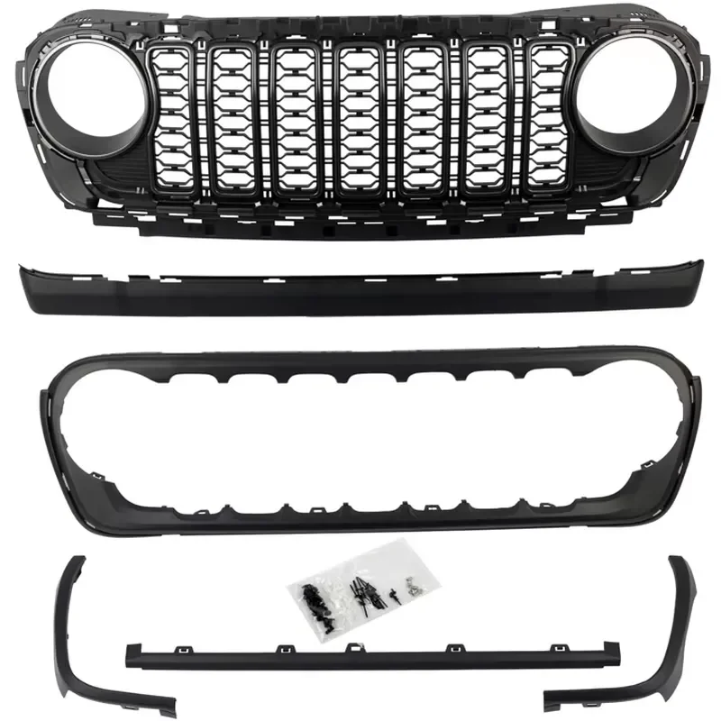 Front Grille for Jeep Wrangler JL 2018-2024 Gladiator ABS Blackout No Camera Hole Factory Direct