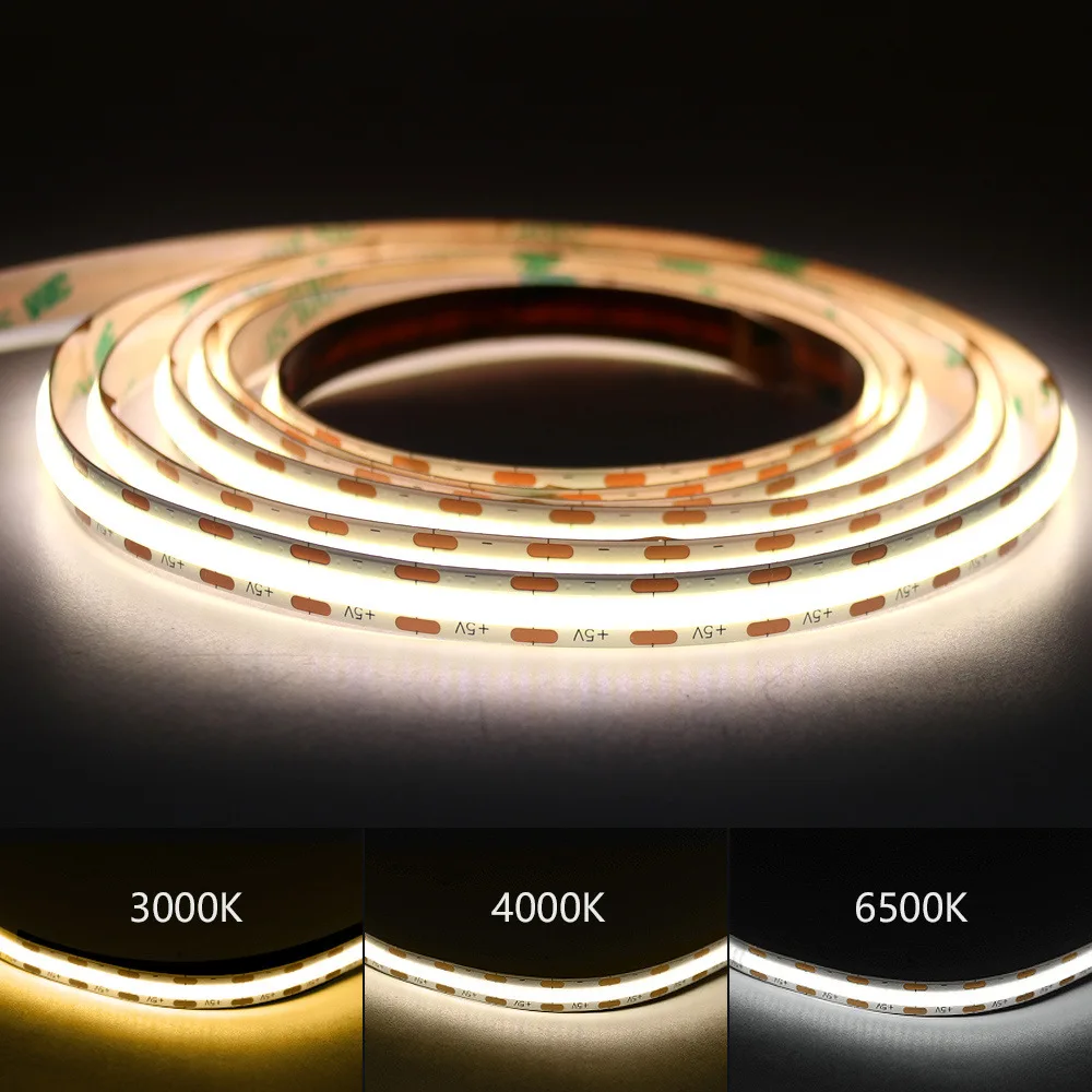 Imagem -04 - Impermeável Brilhante Cob Led Strip Fita Flexível Natural Branco Vermelho Verde Azul Rosa Amarelo 5m 12v 24v 3000k 4000k 6000k 528leds por m