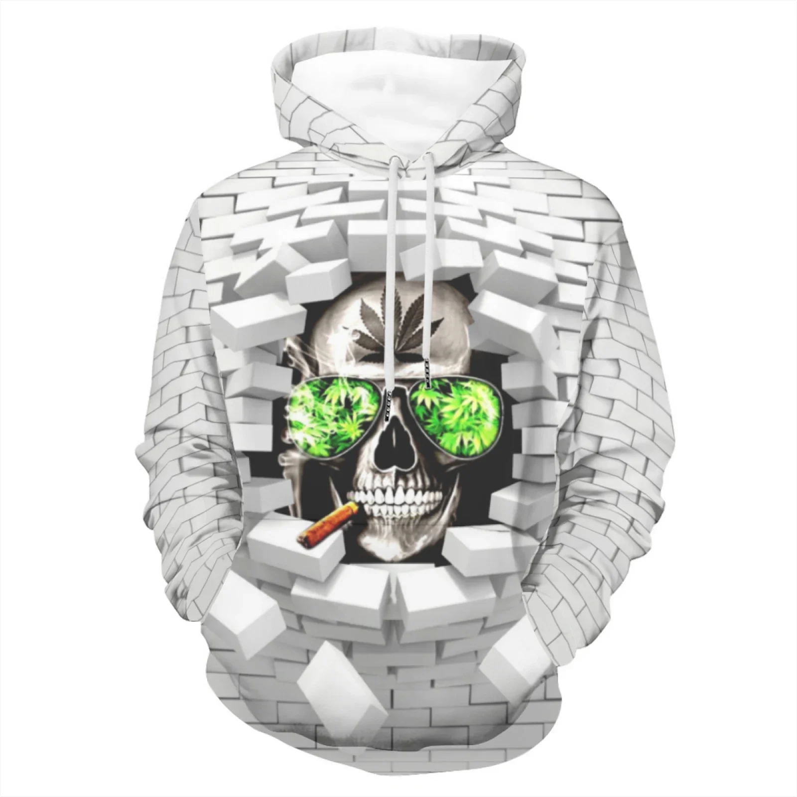 

3d Hoodie Men/Women Printing Autumn Sweatshirts Green Leaves Funny Pullover Skull Smoking Printed Harajuku Clothes