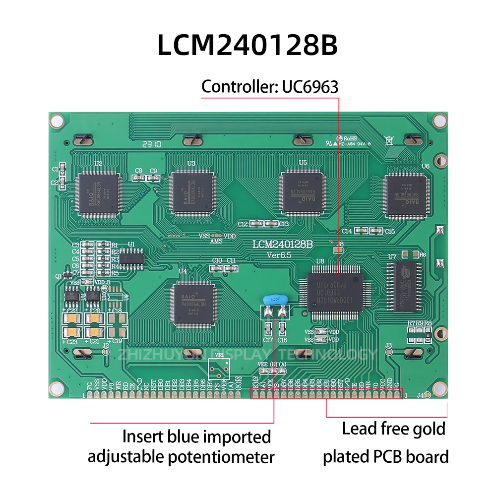 Imagem -02 - Módulo de Exibição Lcd de Filme Cinza Stn Fonte Azul Temperatura de Trabalho30x80 T6963c Ra6963 Uci6963 5v 240x128 240128b