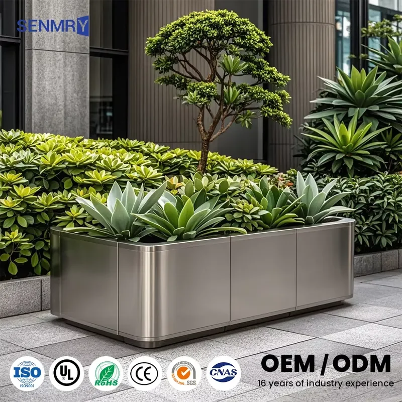 Modern Durable Rectangular Stainless Steel Flower Box for Balcony Garden Outdoor Planter