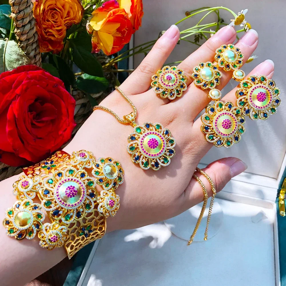 

Kellybola High Quality Luxury Gorgeous Necklace Earrings Bangle Earrings Jewelry Set For Noble Women Wedding Party Show Jewelry