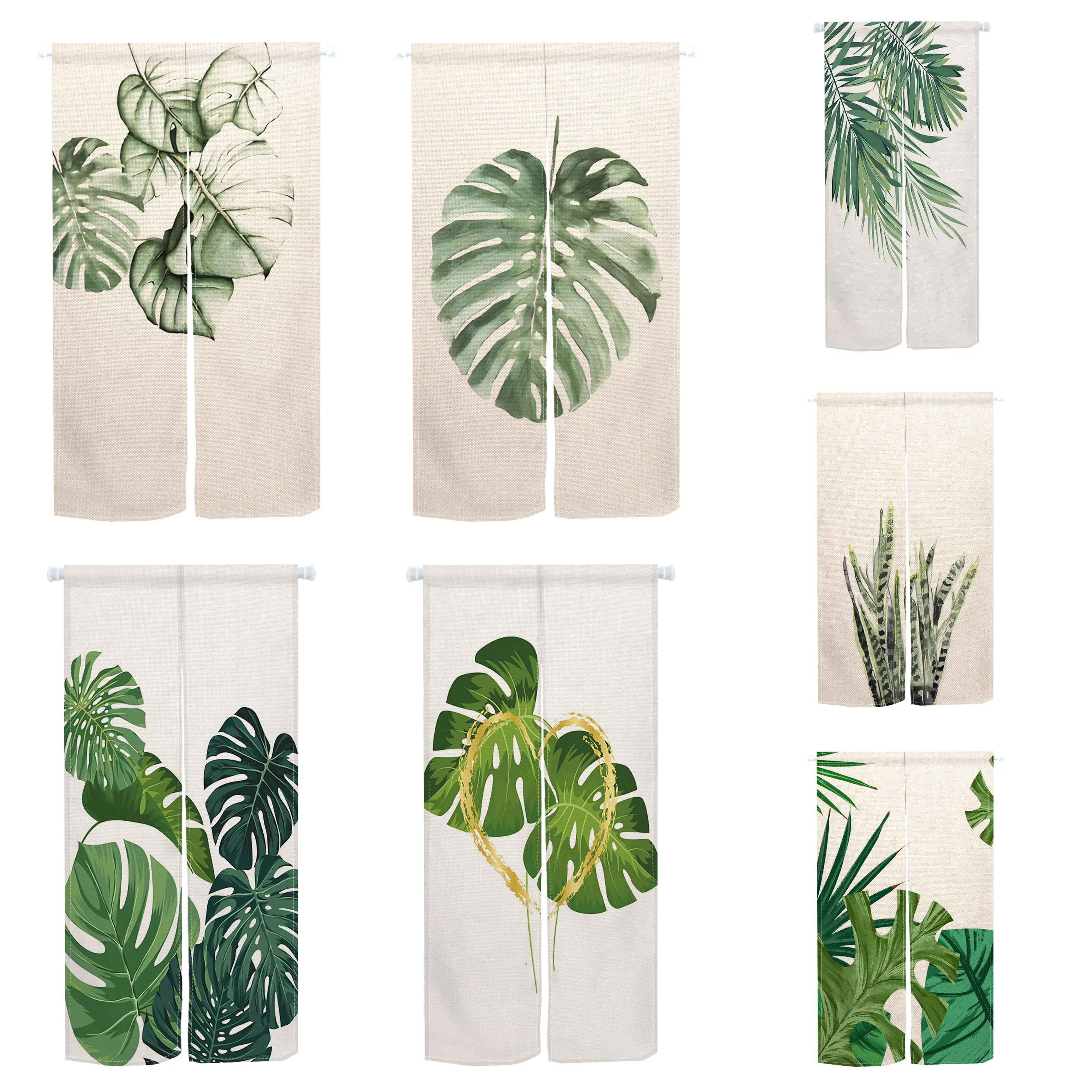 Green Palm Leaves Noren Door Curtains Kitchen Dining Room Partition Restaurant Entrance Doorway Decorative Hanging Half-curtain