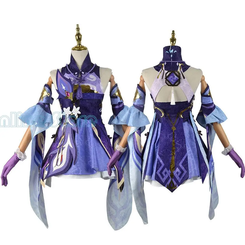 Genshin Impact Keqing Fantasias de Cosplay para Mulher, Peruca Niform, Anime, Estilo Chinês, Halloween, Roxo