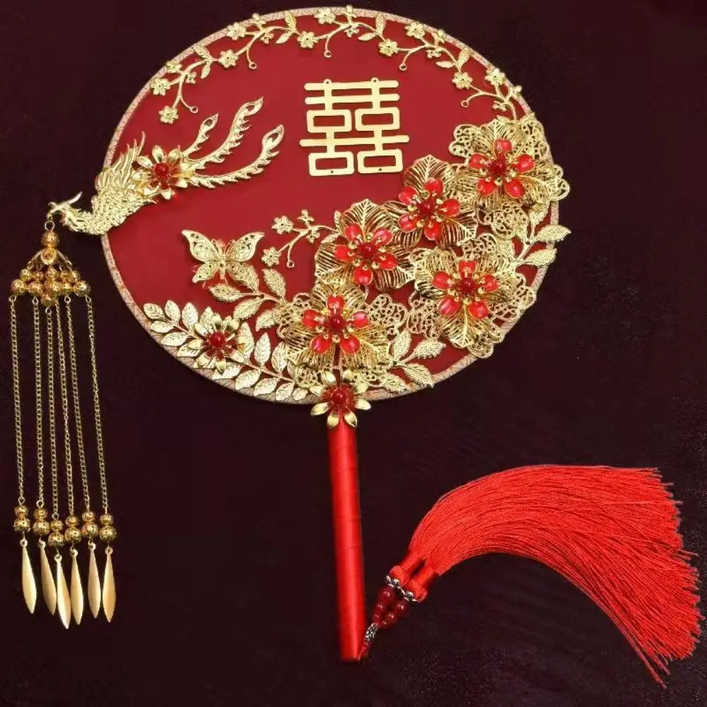 Wedding Bride Group Fan Wedding Gift Handmade Chinese Hand held Flowers Ancient Joy Fan Finished Large Decorative Fan