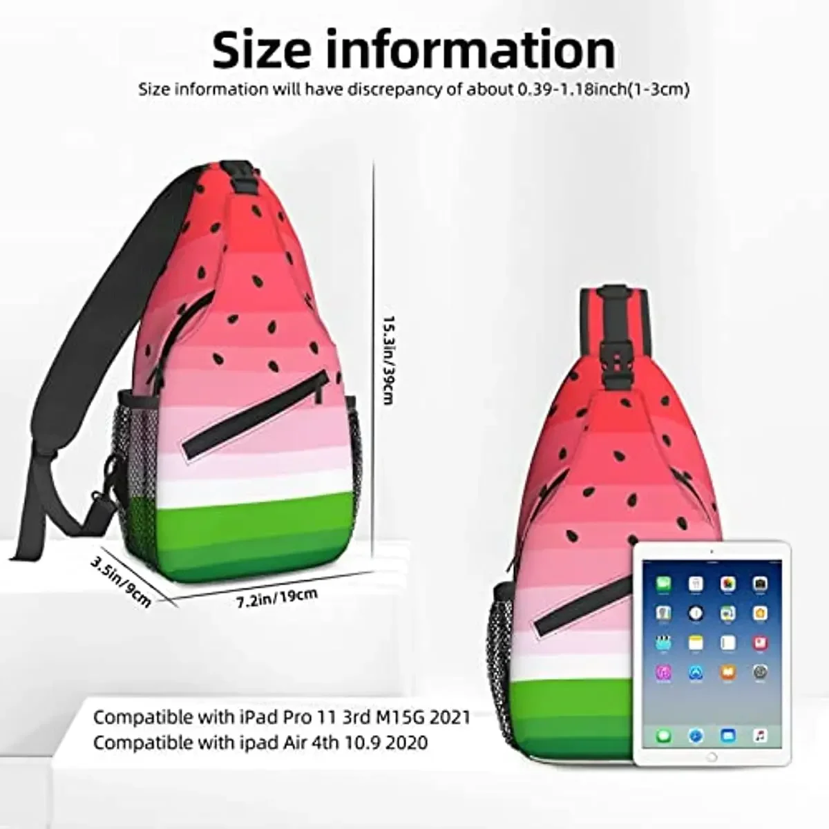 Cute Watermelon Slice Sling Backpack Chest Bag Crossbody Shoulder Bag Gym Cycling Travel Hiking Daypack for Men Women Polyester