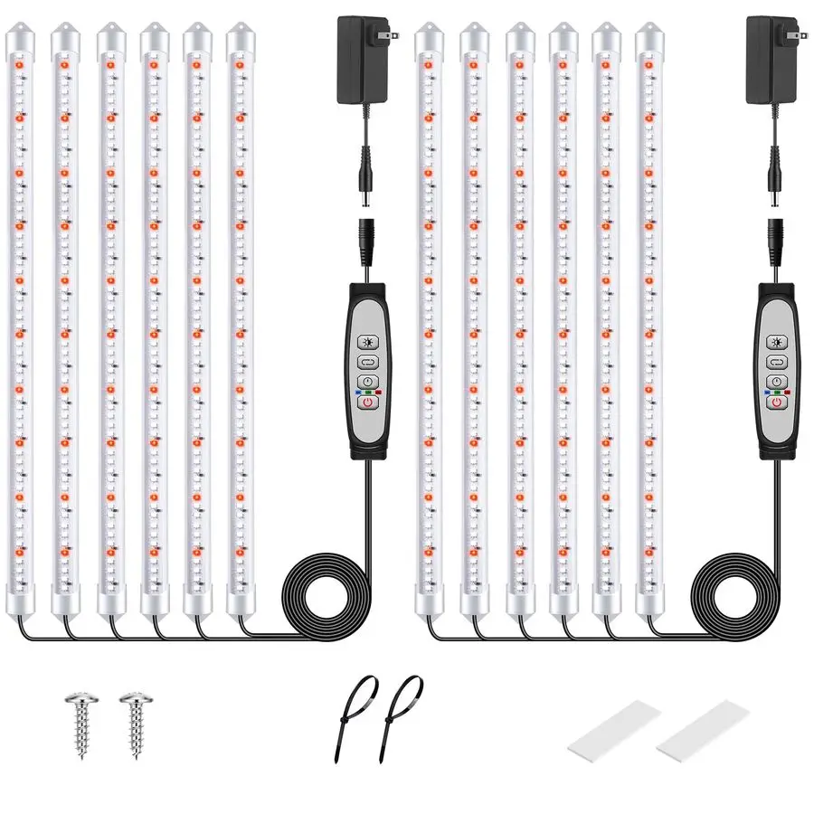 

Светодиодные фитолампы-балки для растений в помещении с автоматическим таймером включения/выключения на 6, 12, 18 часов, 5 уровней яркости для полок, набор из 2 штук
