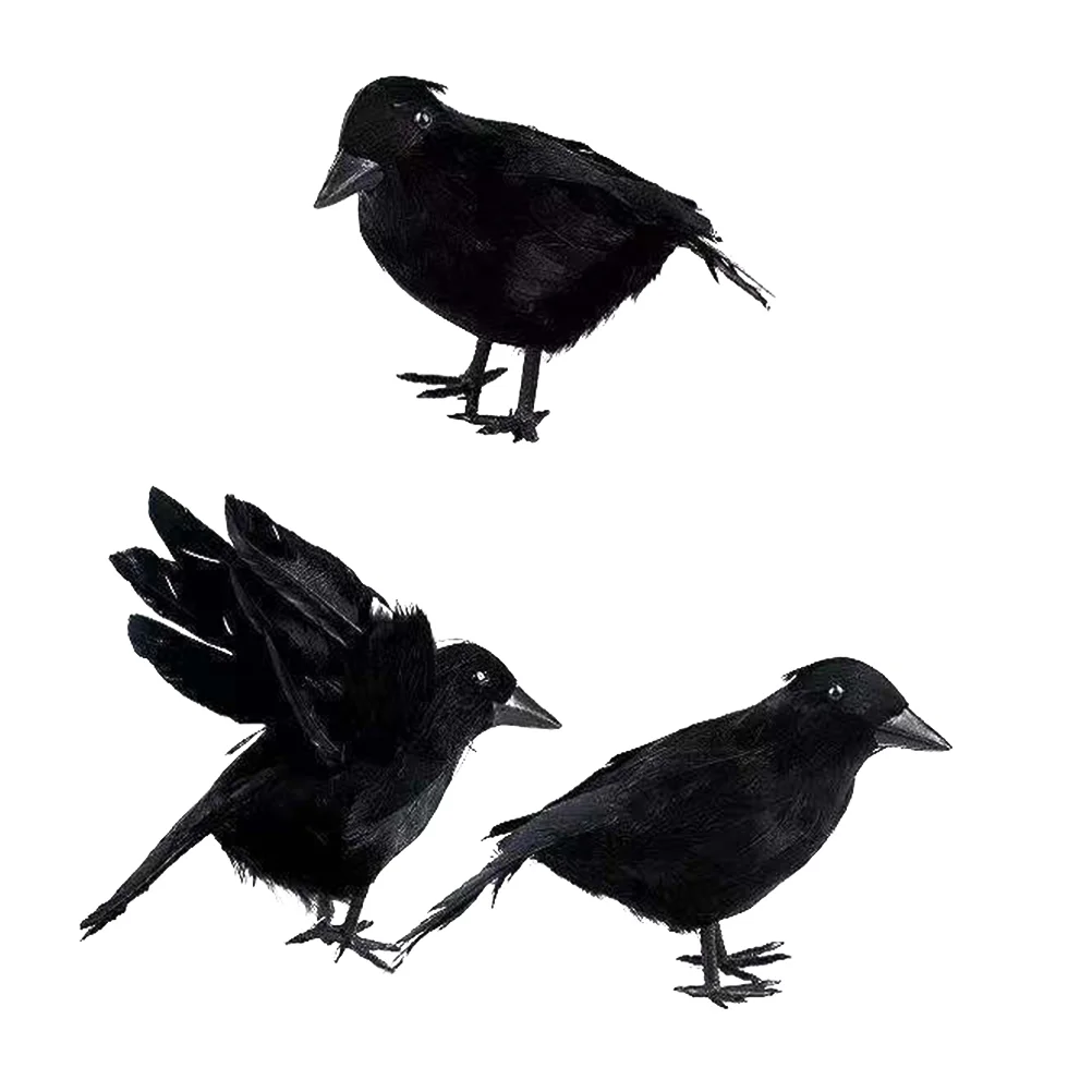 

3 Pcs Black Crow Garden Decoration Faux Crows Halloween Prop Decorations Decorate Artificial Realistic Plastic