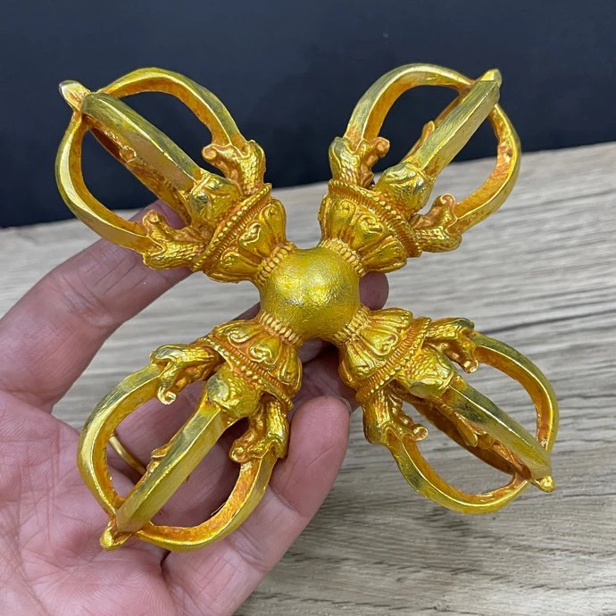 Copper Cross Tibetan Style Four-Prong Vajra Decorative Craft Ornament Antique Handheld Piece