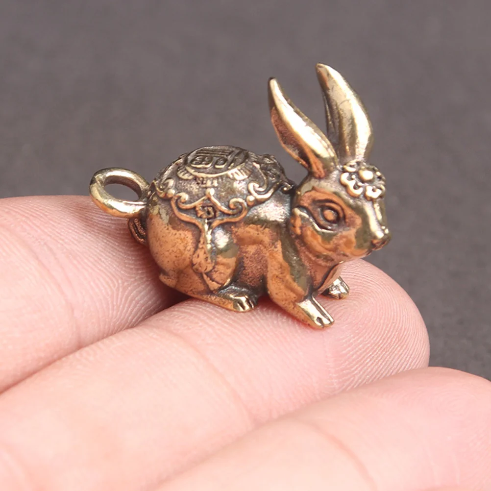 

4pcs Brass Rabbit Charms Durable Retro Zodiac Keychain Pendant DIY Crafts Hanging naments Household Decor Bunny Trinket