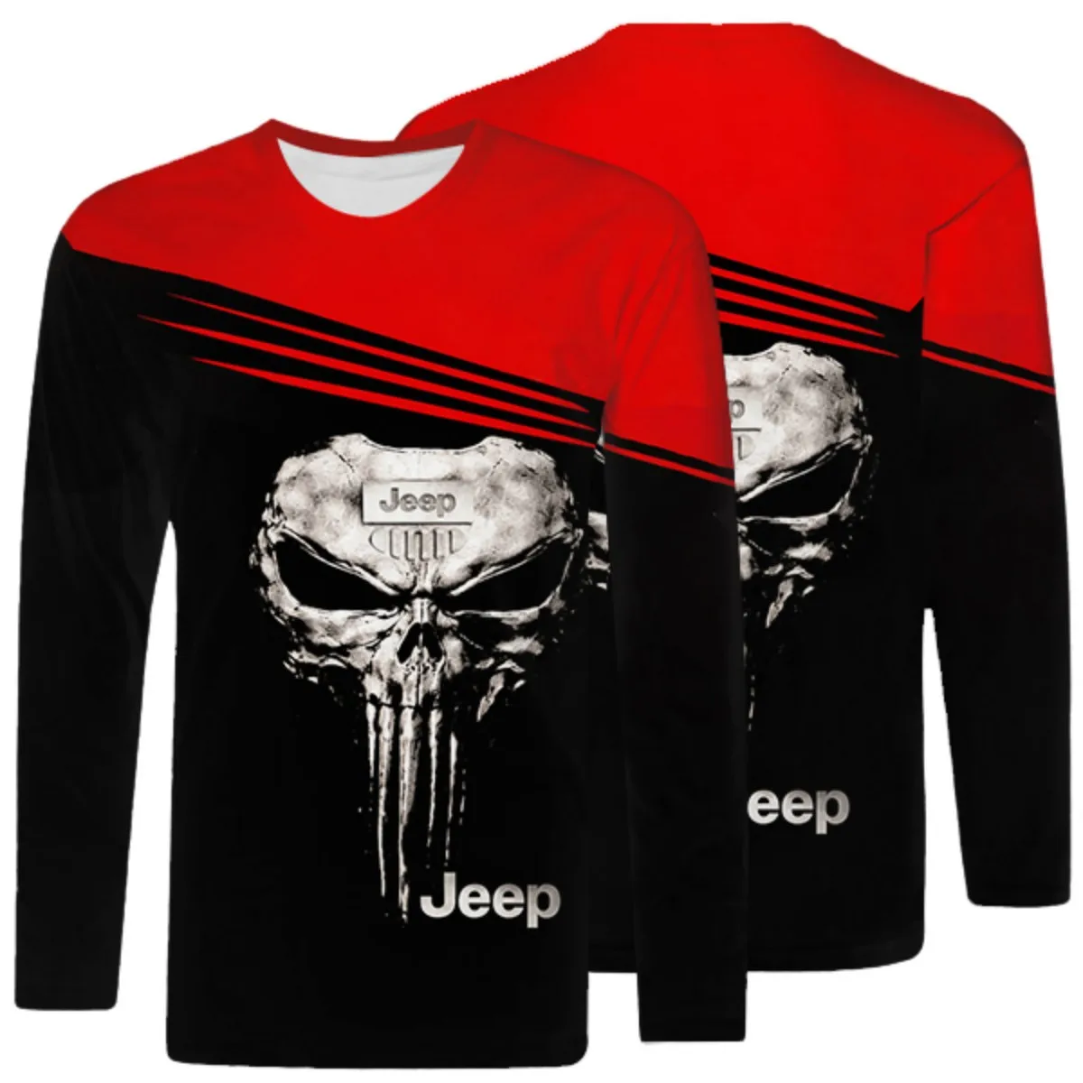 

Men's T-shirt, distressed digital print, American flag Jeep logo, round neck, outdoor, streetwear, long sleeve, 3D