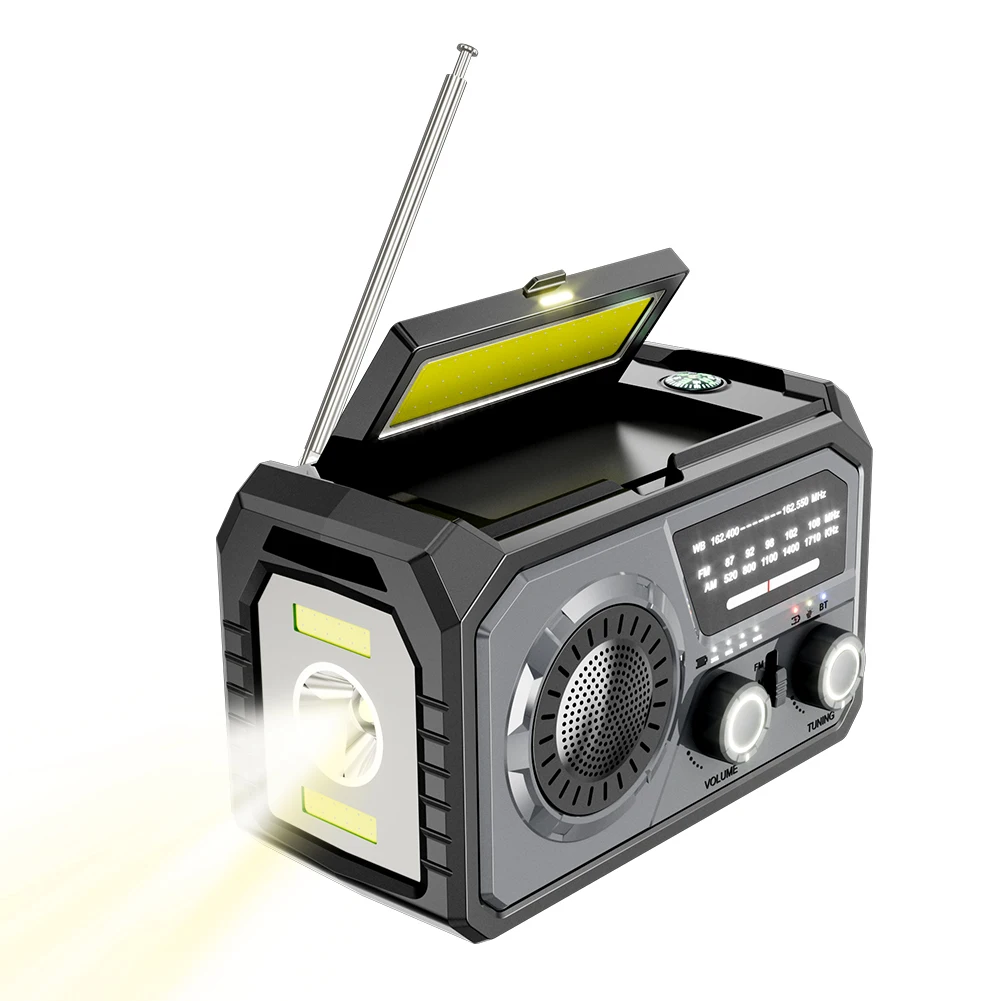 16000mAh AM/FM/WB NOAA Portable Weather Radio Hand Crank/Solar/Type-C Charging Multifunctional Radio LED Flashlight Reading Lamp